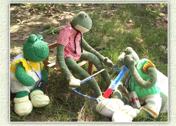 "Keine Angst", beruhigt Poldi Kurti, "in der Spritze ist nur Himbeersaft, der beruhigt die Fu&szlig;sohlen.Es pickt nur ganz kurz".Es folgen die letzten Anweisungen vor dem Training, bevor in 2010 die Weltmeisterschaft startet.