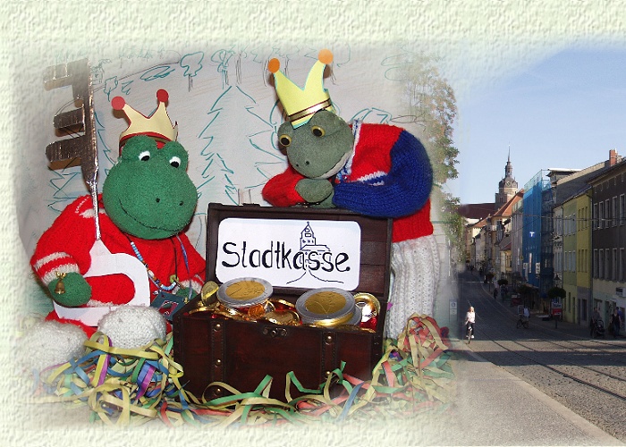 Der Schl&uuml;ssel hat gepasst  und es sind auch noch einige Froschtaler in der Stadtkasse geblieben."Damit k&ouml;nnen wir etwas unseren Teich sanieren und das Wasser wieder auff&uuml;llen", sch&auml;tzt Kurti ein.Doch jetzt st&uuml;rzen wir uns mit dem Schlachtruf:FROSCHHAUS - HELLAU in das n&auml;rrische Treiben!