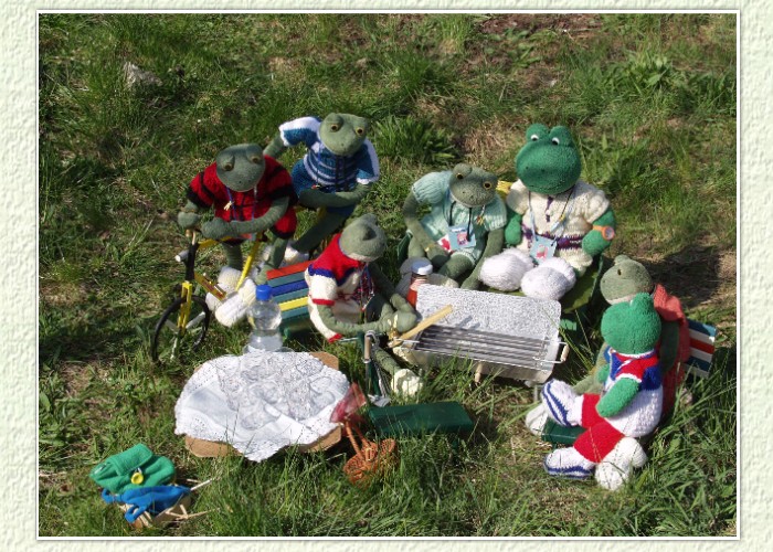 Kurti und Mondi haben ihre Freunde nach dem H&ouml;fefest zum Grillabend eingeladen. Fridolin und Richi sind gerade von der Fahrradtour zur&uuml;ck. Fridolin stellt fest:"Irgendwas fehlt hier noch auf dem Grill." Mondi entgegnet:"Du hast Recht, wir haben den Kauf der W&uuml;rste in dem Trubel glatt vergessen."