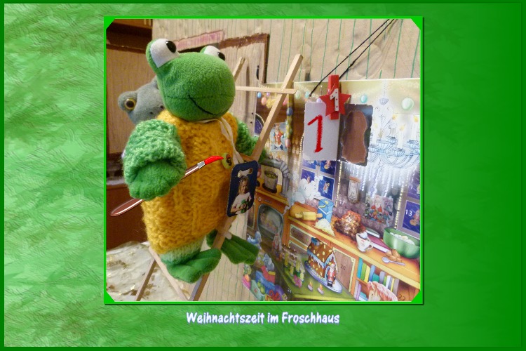 Kurti ruft  vom Fenster:" Vielen Dank , Karli und Fidibus f&uuml;r das Aufh&auml;ngen des Kalenders sowie das &Ouml;ffnen des 1.Fensters.Nehmt euch die Schokolade aus dem Fenster mit. Ich werde jetzt zu Ende fr&uuml;hst&uuml;cken." Fidibus:"Ich nehme die Schokolade mit runter und teile sie mit Karli. Morgen kommt das 2.Fenster dran."