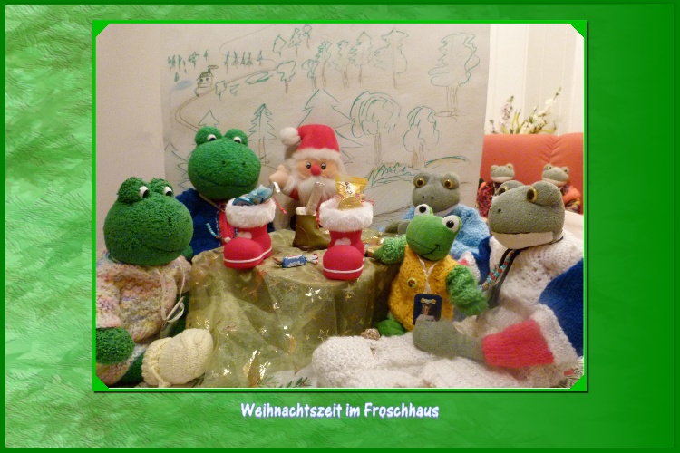 "Vielen Dank, lieber Nikolaus", antwortet Klein-Mondi dem kleinen Mann mit der roten M&uuml;tze,"wir haben uns sehr &uuml;ber die Geschenke gefreut und werden sie mit unseren Freunden am Teich teilen.Kurti sagt noch:"Bei uns im Froschhaus sind die Schuhe immer sauber, nicht nur wenn du kommst.Ich passe n&auml;mlich auf." DerNikolaus ist zufrieden:" Dann ist ja alles in Ordnung und ich kann weiter zu den Kindern gehen, auf Wiedersehen!"Fast einstimmig rufen alle:"Auf Wiedersehen!"