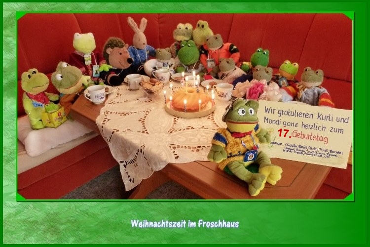 Kurti:"&nbsp;Ich freue mich , da&szlig; ihr alle gekommen seid und m&ouml;chte mich gleichzeitig bei allen Freunden nochmals f&uuml;r die Geschenke bedanken."Mondi:"Auch ich bedanke mich bei euch und w&uuml;nsche allen Freunden heute bei der Feier viel Spa&szlig;."Borstel:&nbsp;"Der Kuchen sieht lecker aus, der schmeckt bestimmt sehr gut."