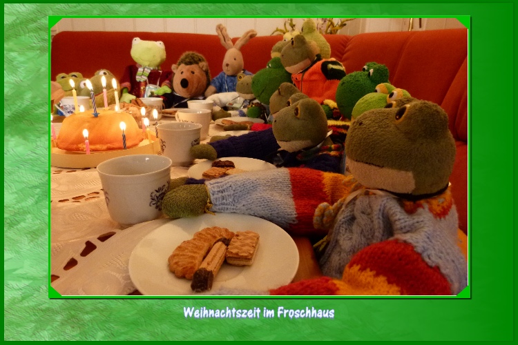 Poldi meint zu Berti:"Langsam bekomme ich Hunger , ob man schon zugreifen kann?"Berti entgegnet:"Es fehlt noch der Kakao, Fridolin bringt gleich die Kanne.Dann kann es eigentlich losgehen."