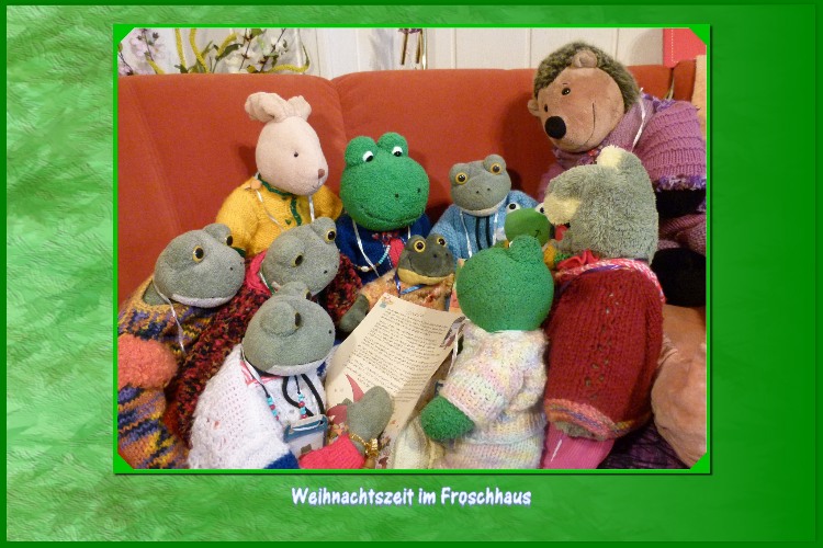 "Was schreibt denn der Weihnachtsmann?", will Hase Hoppel wissen.Kurti:"Er hat sich &uuml;ber unseren Brief gefreut und versucht alle unsere W&uuml;nsche zu Weihnachten zu erf&uuml;llen. Er hat viel zu tun mit seinen flei&szlig;igen Helfern."Mondi:"Im Brief ist auch eine kleine &Uuml;berraschung, es sind 2  Gru&szlig;karten.Diese k&ouml;nnen wir noch an weitere Freunde versenden."Borstel:"Ich lese mir den Brief dann in aller Ruhe durch."Kurti:"Ich lege den Brief bei mir auf den Tisch, jeder kann ihn dann lesen."Fridolin:"Ich lese ihn zuerst, ich mu&szlig; mich noch um das Kekse backen k&uuml;mmern."