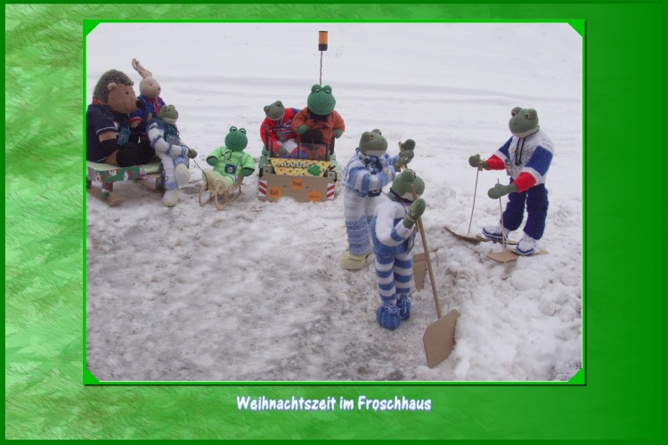 Mondi:“ Der Weg ist ger&auml;umt , der Weihnachtsmann kann kommen.“ Kurti: “Wir stellen das Auto ab, ich z&uuml;nde im Zimmer noch die Kerze an.“ Berti:“Der Eingang ist frei, wir schieben den Schnee noch etwas zur Seite , dann sind wir auch fertig.“ Fridolin:“ Alles klar, ich fahre noch mal den Weg  bis zum Wald ab und komme gleich wieder zur&uuml;ck.“