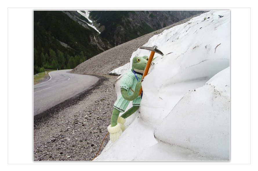 "Immer St&uuml;ck f&uuml;r St&uuml;ck vorw&auml;rts",denkt sich Fridolin,"der Eispickel leistet gute Dienste".